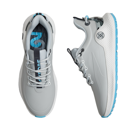 G/FORE MG4+ O2 Men's Spikeless Golf Shoes - New - Grey/Blue above and side view of pair