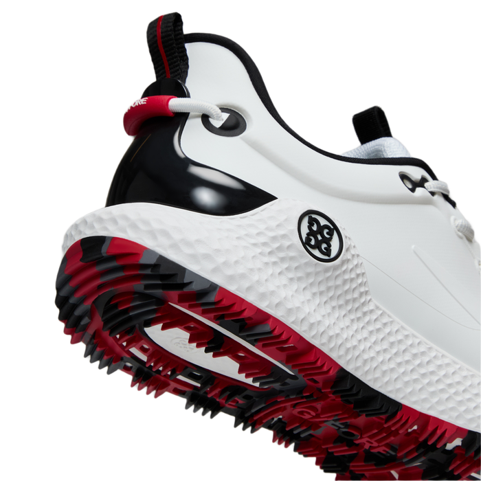 G/FORE MG4+ O2 Men's Spikeless Golf Shoes - New - heel view - white/red/black