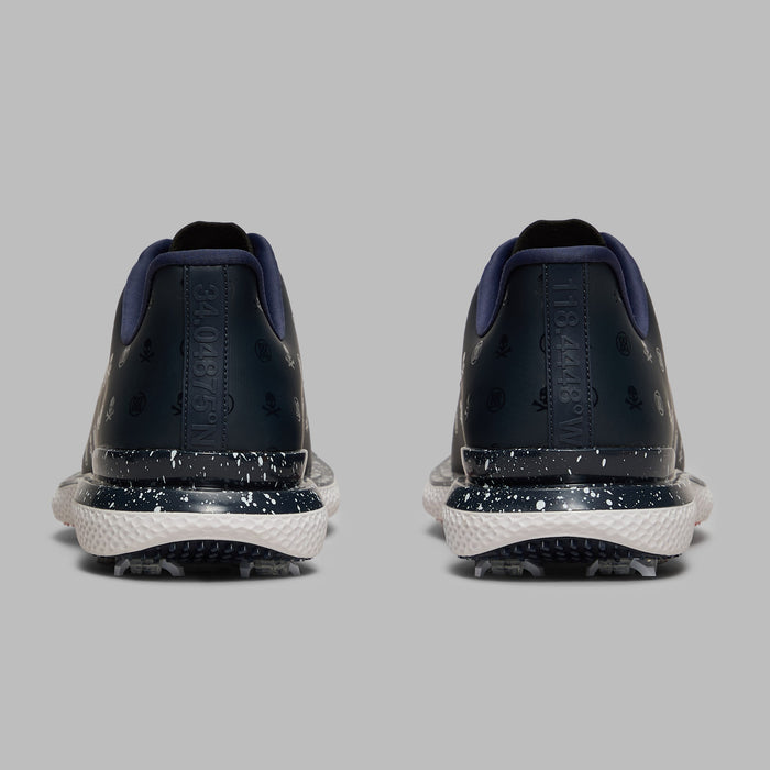 G/FORE Gallivan2r G/LOCK Skull & Tees Golf Shoes in twilight navy, view of the heel