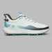 G/FORE MG4+ O2 Gradient G/LOCK Golf Shoes in white and light blue, view of outside of right shoe
