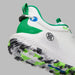 G/FORE MG4+ O2 Perforated Men's Spikeless Golf Shoes in white and green, view of the heel and sole close up