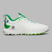 G/FORE MG4+ O2 Perforated Men's Spikeless Golf Shoes in white and green, side view of right shoe