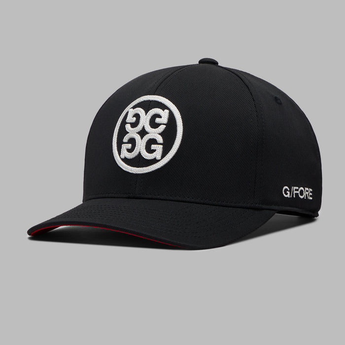 G/FORE Chainstitch Circle G's Contrast Golf Hat in black and red, front view