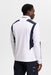 J.Lindeberg Lukas 1/4 Zip Golf Mid Layer in white and navy on model facing away showing J lindeberg logo on back