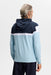 J.Lindeberg Sole Golf Hoodie in navy and blue on model showing back and the hood