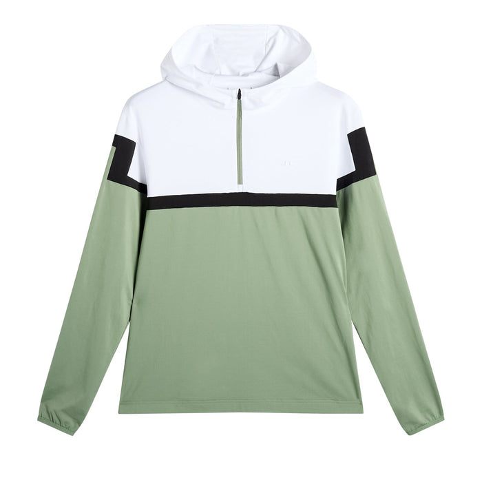 J.Lindeberg Sole Golf Hoodie in green and white with hood up
