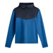 J.Lindeberg Maclean quarter zip golf hoodie in Set Sail blue and navy, front view with hood and chest logo.