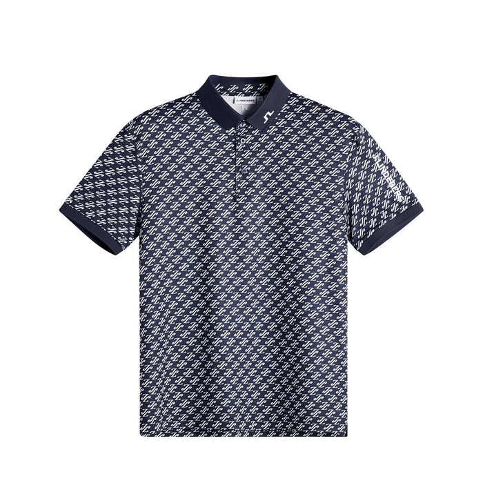 J.Lindeberg Tour Tech Print Golf Polo Shirt in Navy with white JL pattern all over