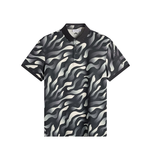 J.Lindeberg Tour Tech Print Golf Polo Shirt in black with grey bunker pattern