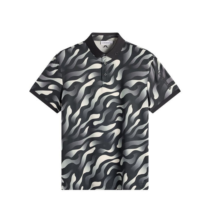J.Lindeberg Tour Tech Print Golf Polo Shirt in black with grey bunker pattern