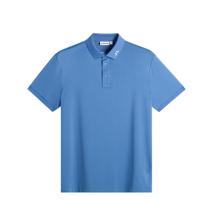 J.Lindeberg KV Print Golf Polo Shirt in federal blue. front view