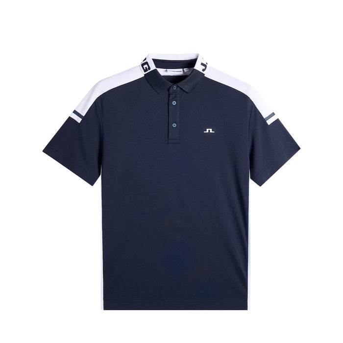 J.Lindeberg Bo Polo Golf Shirt in navy and white. front view of golf shirt