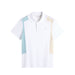 J.Lindeberg Legacy Golf Polo Shirt in white, beige and light blue. Front view of polo shirt