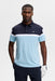 J.Lindeberg Emil Golf Polo Shirt in a two tone light blue and navy on model facing the camera