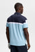 J.Lindeberg Emil Golf Polo Shirt in light blue and navy on the model showing the back design