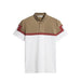 J.Lindeberg Emil Golf Polo Shirt in white and brindle showing a red stripe on the front of the polo