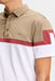 J.Lindeberg Emil Golf Polo Shirt in brindle and white showing a close up of the red stripe and tonal JL logo