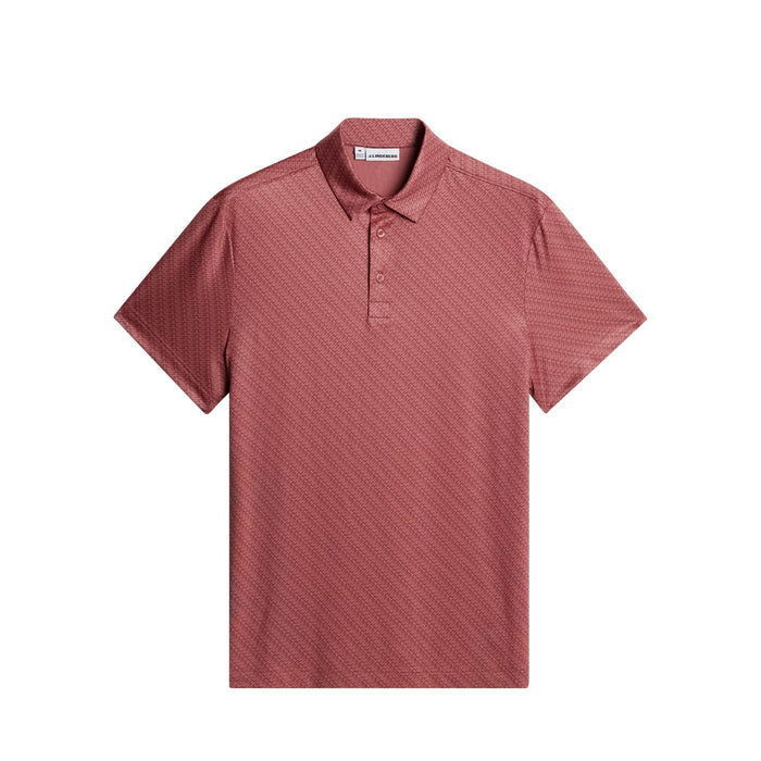 J.Lindeberg Tod Print Golf Polo Shirt in apple butter red, front profile