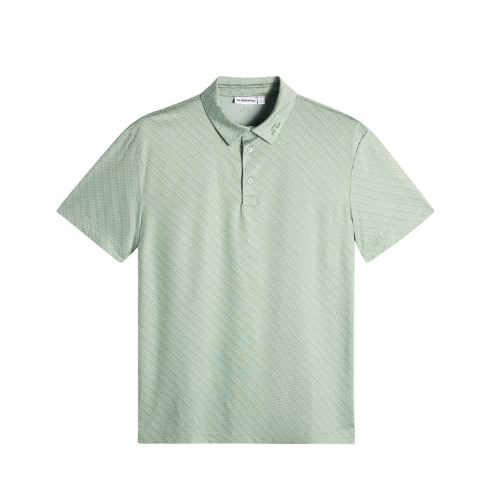 hedge green J.Lindeberg Tod Print Golf Polo Shirt with mini JL logos all over the front and back