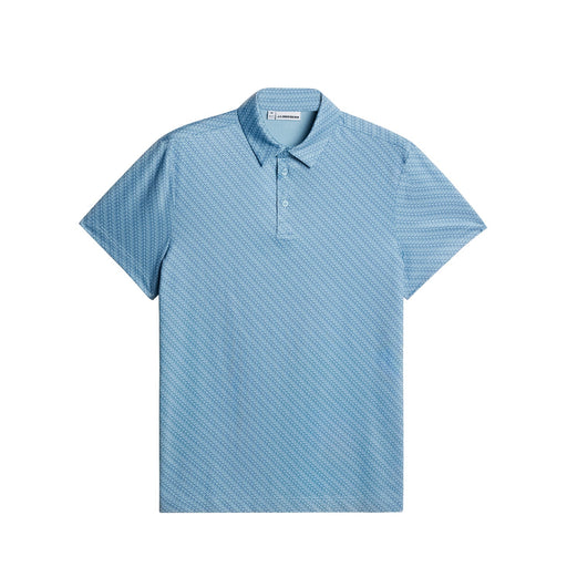 J.Lindeberg Tod Print Golf Polo Shirt in blue showing the front of the polo, pattern seen clearly