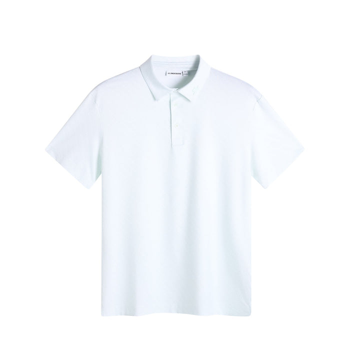 J.Lindeberg Tod Print Golf Polo Shirt in white sky, front view 