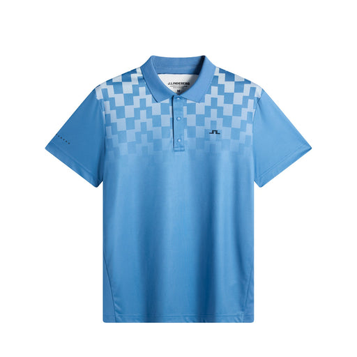 J.Lindeberg Finn Print Golf Polo Shirt in federal blue and white. Front view of the polo