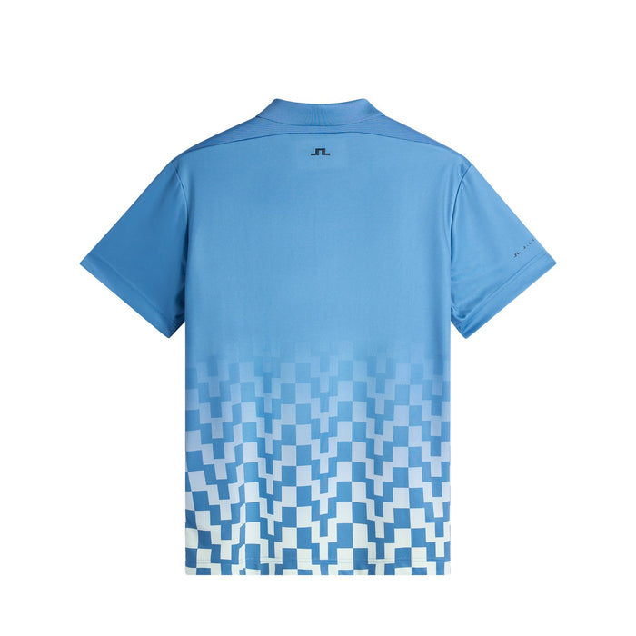 J.Lindeberg Finn Print Golf Polo Shirt in federal blue and white, showing the back with logo 