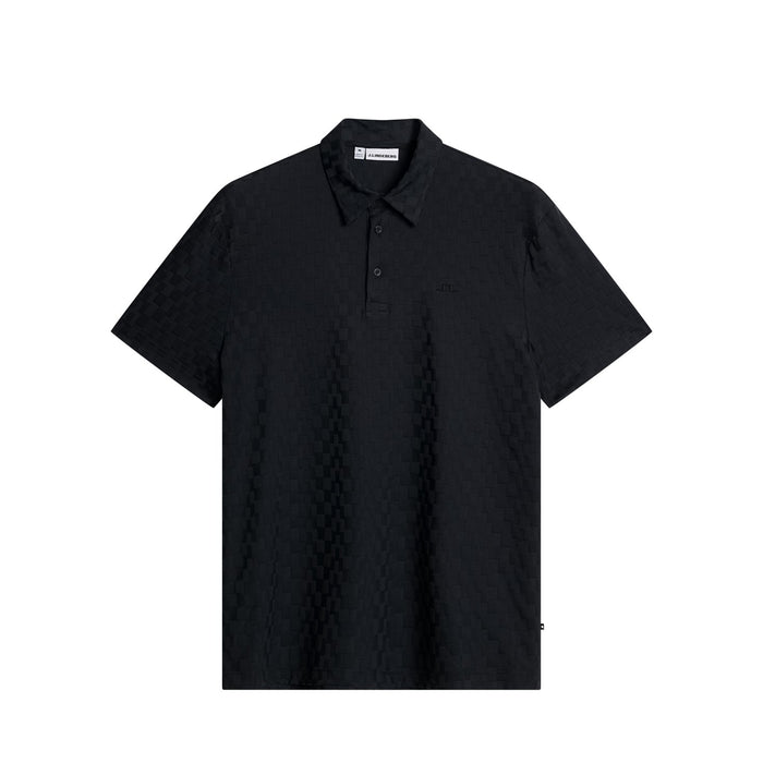 J.Lindeberg Kofe Golf Polo Shirt in black, showing full front of the polo
