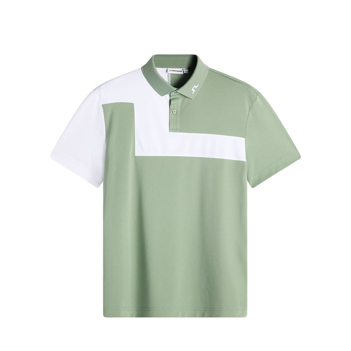 J.Lindeberg Rody Golf Polo Shirt in green and white, front view
