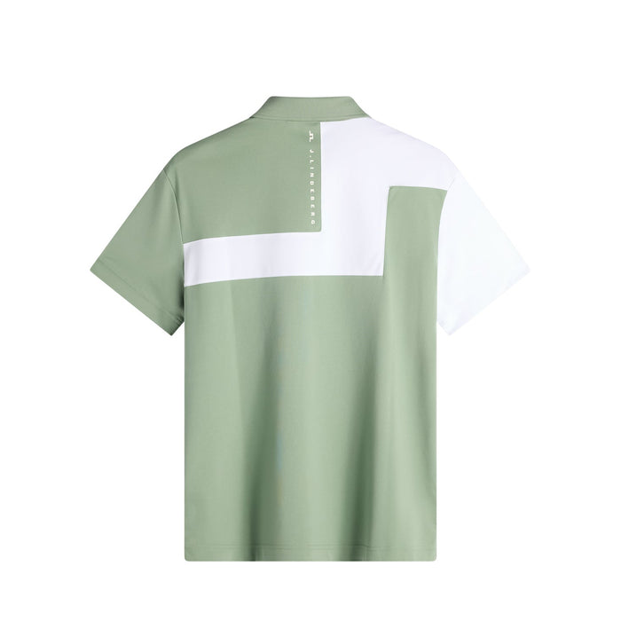 J.Lindeberg Rody Golf Polo Shirt in green and white back view featuring jl brand logo