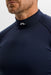 close up of model in the J.Lindeberg Ello Brushed Top Golf Base Layer in navy
