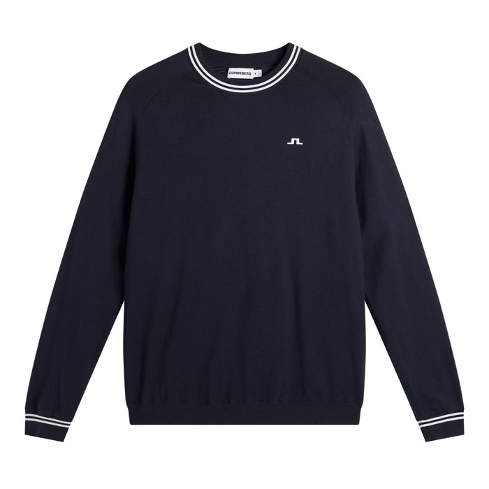 Front of the J.Lindeberg Kenny Windbreaker Knit Golf Sweatshirt in navy with white trim