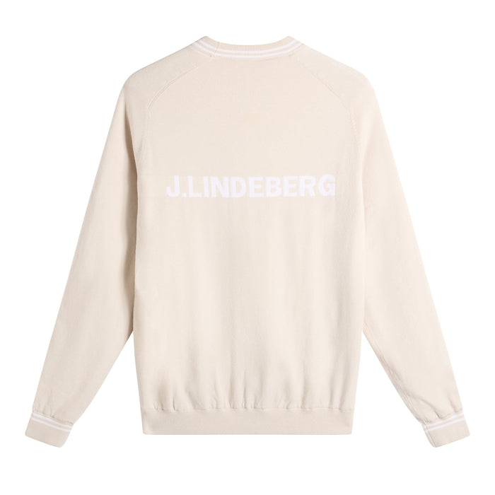 back of the J.Lindeberg Kenny Windbreaker Knit Golf Sweatshirt in cream showing large JL logo