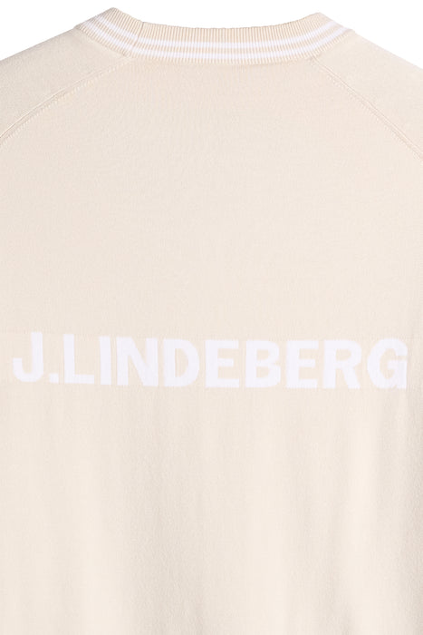 close up of yoke on the J.Lindeberg Kenny Windbreaker Knit Golf Sweatshirt in beige