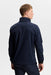 back of a male model wearing a J.Lindeberg Johnny Soft Shell Golf Jacket in navy, showing the JL logo across the back