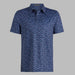 G/FORE Aye Poppy Tech Jersey Golf Polo Shirt. In Azul and twilight navy, front view of shirt on grey background
