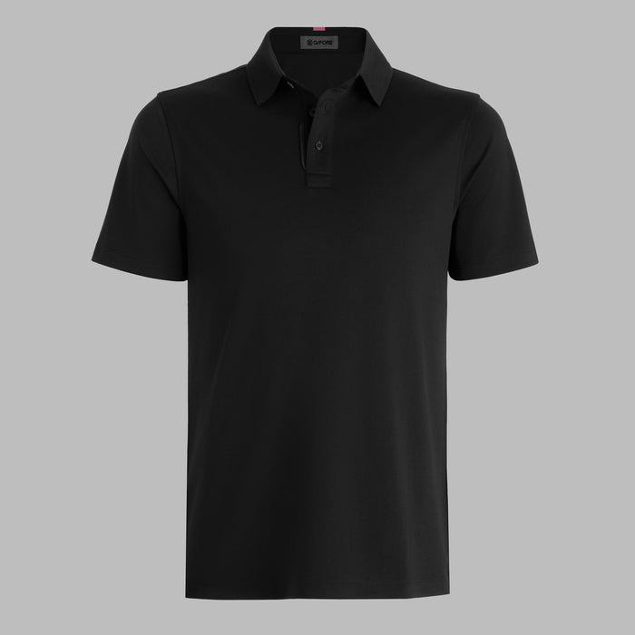 G/FORE Essential Performance Golf Pique Polo in onyx black, front of golf polo
