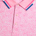 G/FORE Fireworks Tech Jersey Golf Polo Shirt in blush pink, close up of buttons and collar pattern