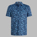 G/FORE Scattered Ditzy Tech Jersey Golf Polo Shirt in navy with blue floral pattern all over, view of the front of shirt