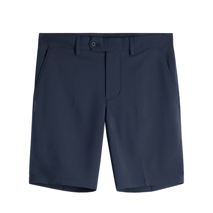 J.Lindeberg Mitch Golf Shorts in navy, front view showing button and zip