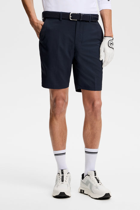 J.Lindeberg Mitch Golf Shorts in navy on model, showing front of shorts