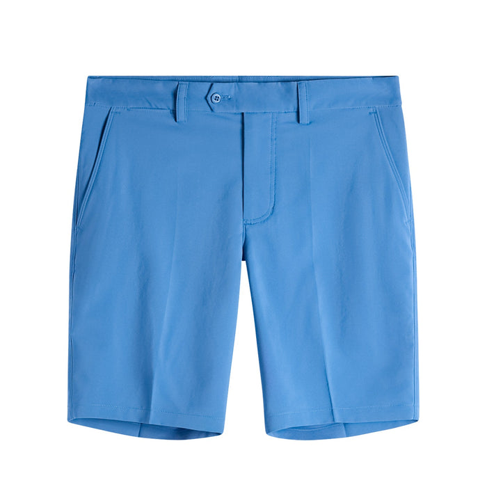 J.Lindeberg Mitch Golf Shorts in federal blue, showing front buttons and zip
