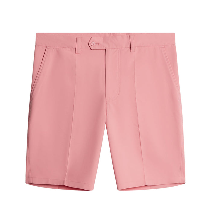 J.Lindeberg Mitch Golf Shorts in flaming plume pink, showing full view of the front