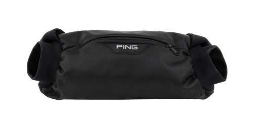 PING Winter Hand Warmer in black with a front zip pocket and elasticated cuffs, isolated on a white background.