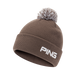 Ping Cresting Knit men's coffee brown bobble beanie with white embroidered logo and matching pom-pom.