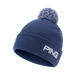 Ping Cresting Knit bobble beanie in deep sea blue with white embroidered logo and a matching two-tone pom-pom.