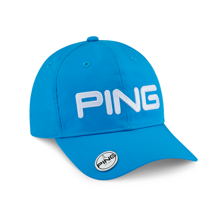 PING Ball Marker Men's Golf Hat in processed blue front view