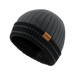 PING Montford golf beanie in asphalt and black with a ribbed knit design and a tan branded side tab.