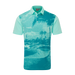 Ping Tiago Jacquard Golf Polo Shirt - Teal and light blue polo shirt with scenic print on a white background