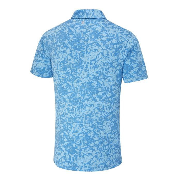 Ping Marek Camo Jacquard Golf Polo Shirt - Back view of a blue patterned shirt on a white background